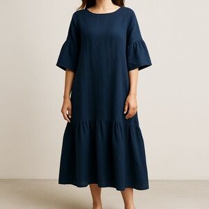Bryn Walker Navy Linen Maxi Dress – Made in USA – Size S